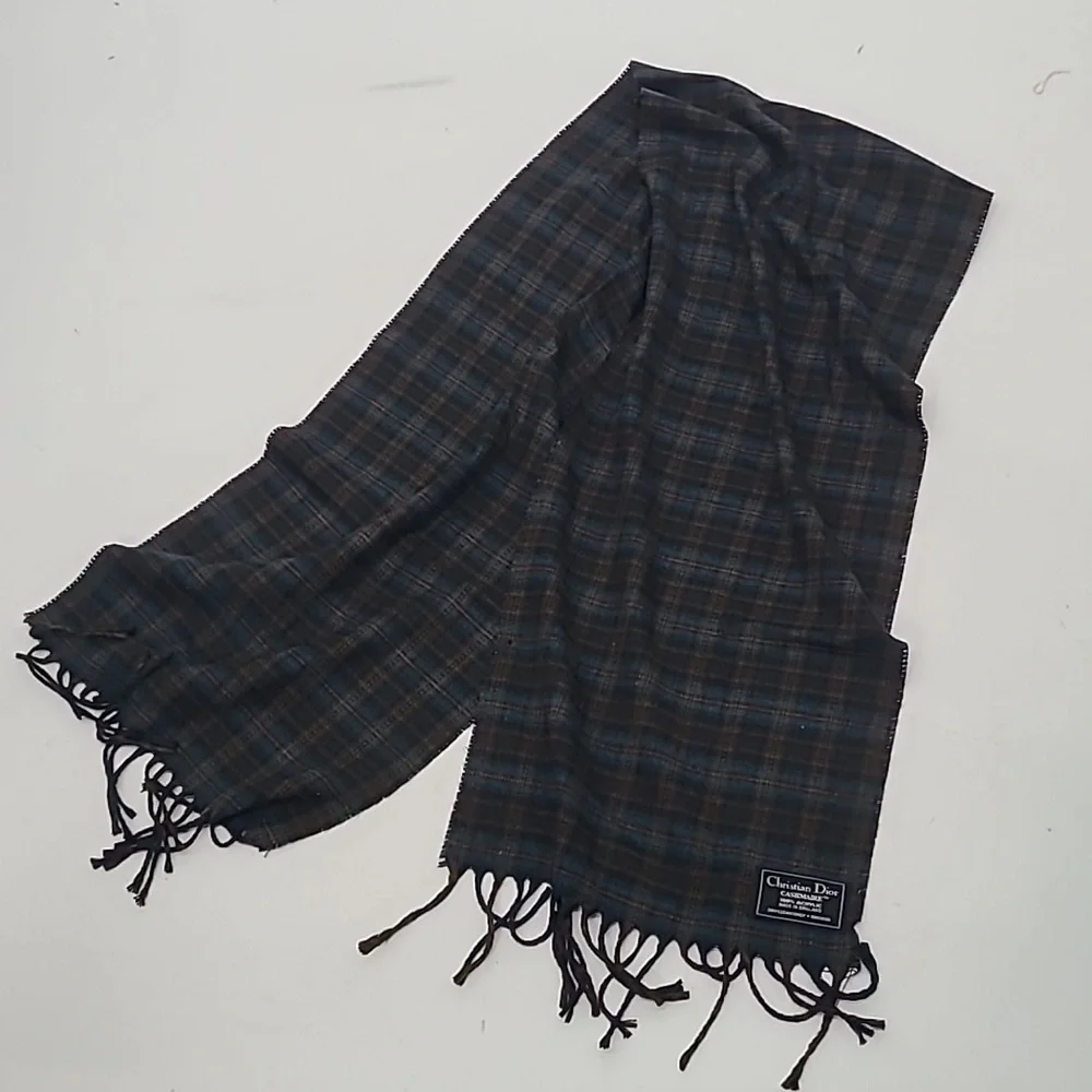 Vintage Christian Dior cashmaire tartan plaid scarf
